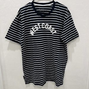 Top Threads WEST COAST Blue & White Striped Tee, Size XL, Short Sleeve T-shirt